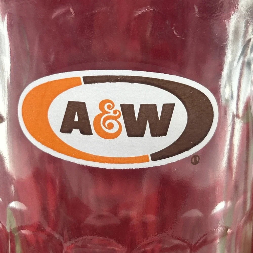 VTG 90s‎ A&W Root Beer Mug 6'' Tall Dimple Ribbed Thick Heavy Glass Big Handle